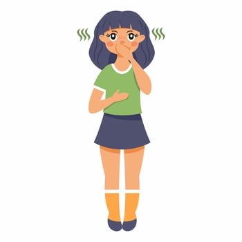 Girl feels nauseous. Symptoms of food poisoning in children. vector