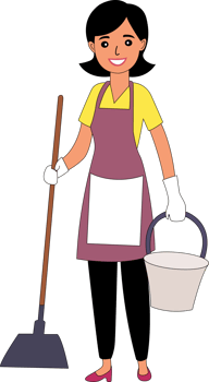 a woman with a bucket and mop on her head png