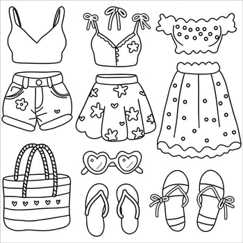 Trendy Summer Wardrobe Coloring Page vector