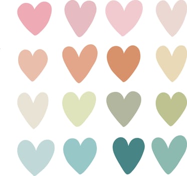 Big set of heart icons. Shapes of love symbols on a white background. Set of Valentine's Day outlines and red silhouettes. Colored flat graphics. Stickers on social networks vector