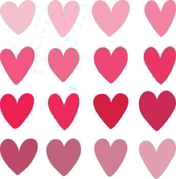 Big set of pink hearts. Shapes of love symbols on a white background. Set of Valentine's Day outlines and red silhouettes. Colored flat graphics. Stickers on social networks vector
