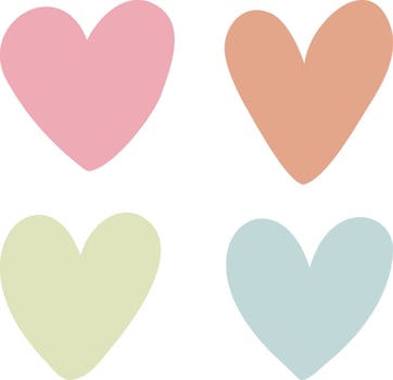 Cute colorful hearts. Shapes of love symbols on a white background. Set for Valentine's Day. Hearts pastel, Scandinavian colors. Stickers on social networks vector