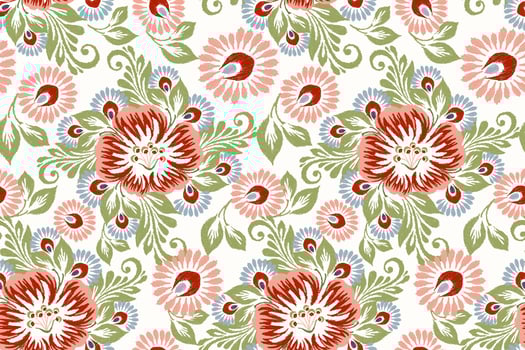Ikat flowers seamless pattern,hand drawn seamless pattern on white background vector