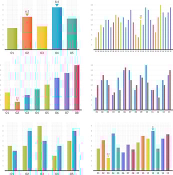 Colorful bar graphs, six different styles vector