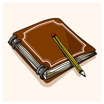 brown book with pencil on it doodle style drawing vector