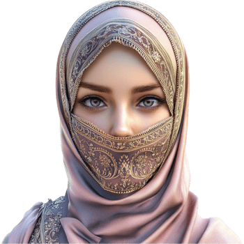 Woman in a Pink Hijab with Golden Embroidery png