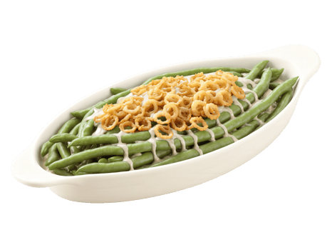 Green Bean Casserole, creamy sauce, crispy fried onions, vibrant greens, isolated on transparent, attractive product shot png