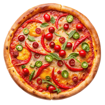 top view pizza hot and spicy isolated on transparent background png