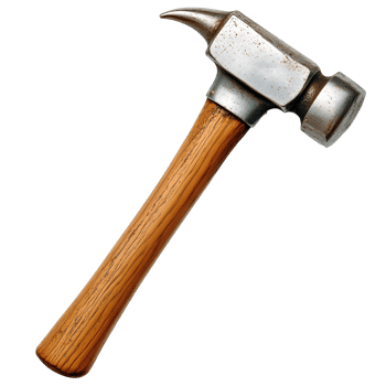 hammer . Hammer for construction top view . hammer tool with head and long handle flat lay isolated. industry favourite hammer png