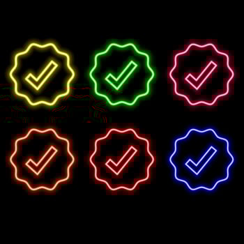 Check mark icon neon electrical line glowing red color sign 4k illustration. neon light animation glowing check mark icon and tick mark icon isolated... vector