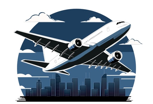 Plane over a city vector