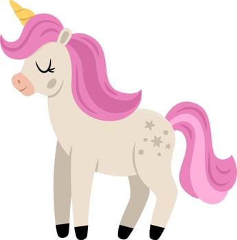 unicorn with yellow horn and pink mane. Fantasy animal. Fairytale horse character for kids. Cartoon magic creature icon isolated on white background vector