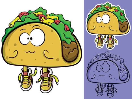 cartoon taco character with sneakers and shoes vector