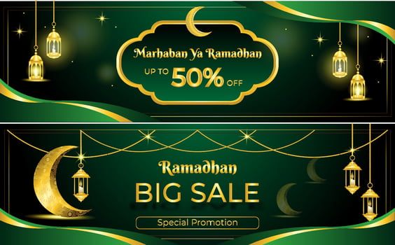 luxury gold Banner Ramadhan Big Sale green light background vector