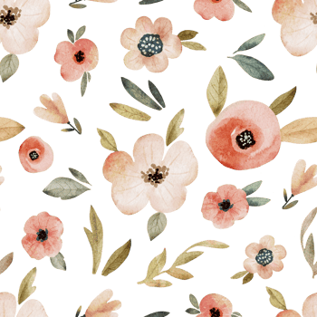 Seamless pattern with watercolor cute pink flowers. Botanical hand painted png