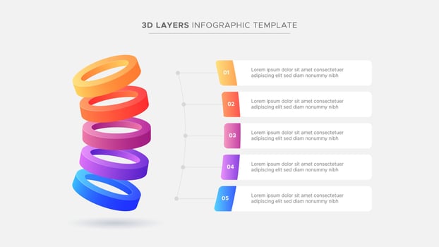 3D Circular Rings Five Layers Business Infographic Modern Design Template vector