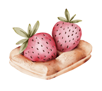 dessert waffle with strawberries, Watercolor illustration png