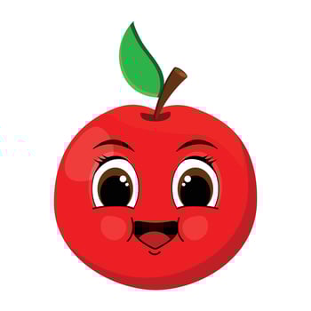 illustration of a cute red apple with a funny face on a white background. vector