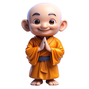 Adorable 3D Render of a Young Buddhist Monk png