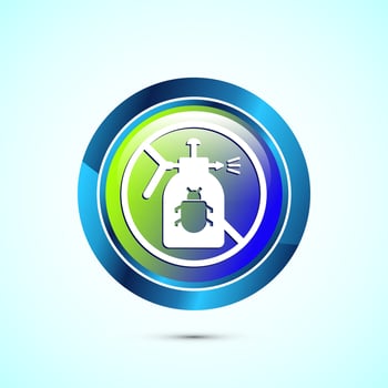 Pesticide free icon design illustration. Certified natural product sticker symbol illustration. Glossy round button design vector