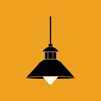 A black and white illustration of a lamp on a yellow background vector