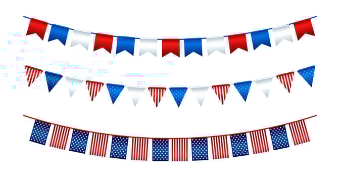 Patriotic Bunting Decorations in Red, White, and Blue Set vector