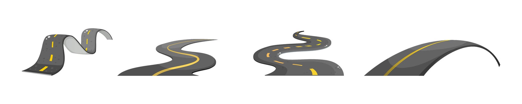 Curved and Winding Road Illustrations Set vector