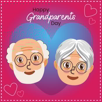 Happy Grandparents Day Greeting Card illustration. Cute cartoon grandparents on pink background vector