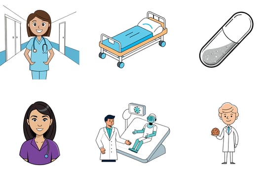 Bright. Clean. Modern Hospital Corridor Medicine Bundle Collection Icons vector