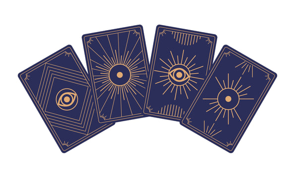 Navy blue tarot cards with occult symbols. Magic, mystic and esoteric tarot cards. Astrology or sacred geometry. illustration. vector
