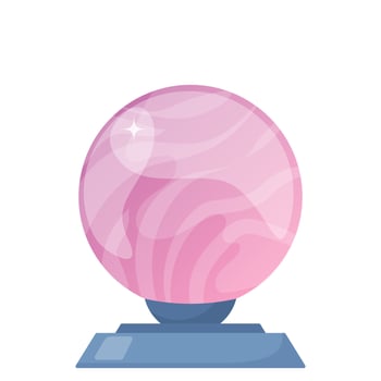 Pink crystal ball for fortune telling, magic tool of fortuneteller and magician. illustration. vector