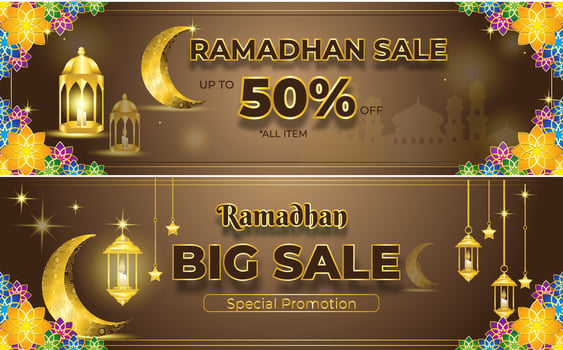 Banner Ramadhan Big Sale colorful flower ornament brown background vector