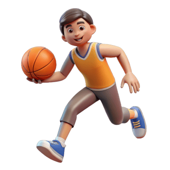 3D Render of a Happy Boy Dribbling a Basketball png