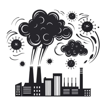 Industrial Pollution and Virus Particles Factory Icon. vector