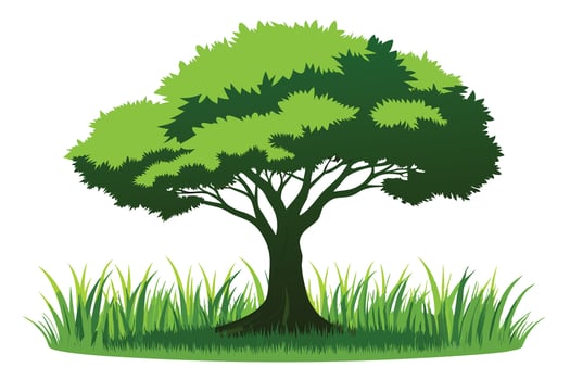 Green tree in a grassy field, perfect for nature themes. vector