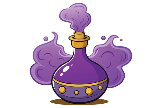 Cartoon illustration of a magical purple potion bottle. vector
