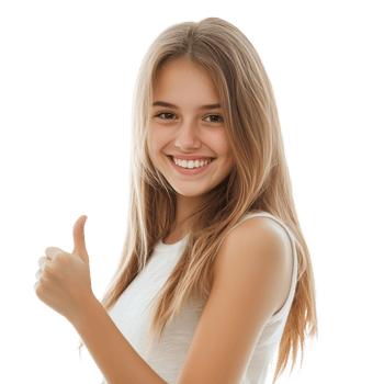 Cheerful young girl giving thumbs up with bright smile png