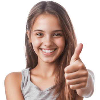 Cheerful Girl with Thumbs Up Sign Expressing Joy and Confidence png