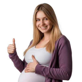 Joyful Expecting Mother Smiling with Thumbs Up Gesture png