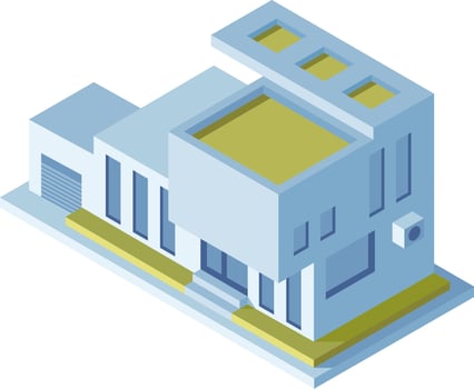 Modern house featuring a rooftop and garage, presented in an isometric view, highlighting intricate architectural details and contemporary design elements that define urban living vector