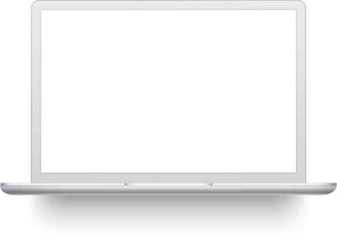 Modern silver laptop featuring a blank screen, patiently waiting for incoming messages against a clean white background, casting a subtle shadow beneath its sleek design vector