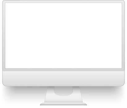 Modern desktop computer displaying blank white screen standing on white background, perfect for mockup, template or web design presentation vector