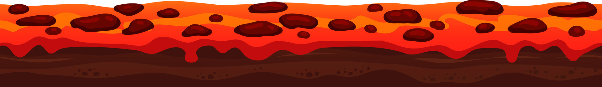Seamless horizontal illustration depicting hot lava flowing over dark ground, surrounded by rocks, creating a striking and dynamic scene filled with fiery energy and vibrant colors vector