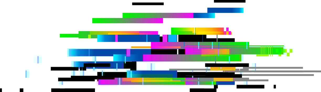 Digital distortion generating a glitch effect with colorful horizontal lines and pixelated squares, ideal for technology, internet or error concepts vector