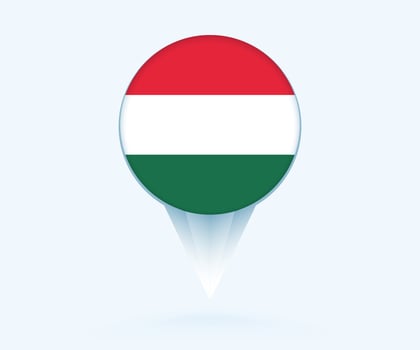 Map pointer with flag of Hungary. vector
