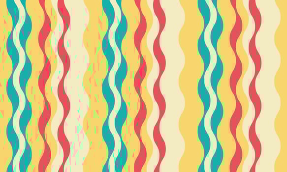 Vibrant wavy stripes in yellow, teal, and coral create a retro-inspired pattern perfect for website banners, social media posts, or textile designs. vector