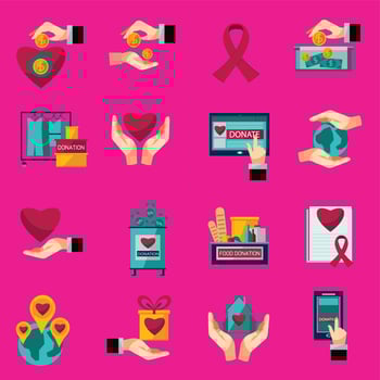 New Charity donation flat icons set vector