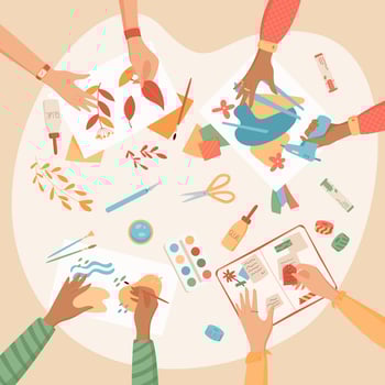 Handicraft DIY craftwork collection, handmade handcraft art class illustration, colorful activity banner, creative craft concept, vector