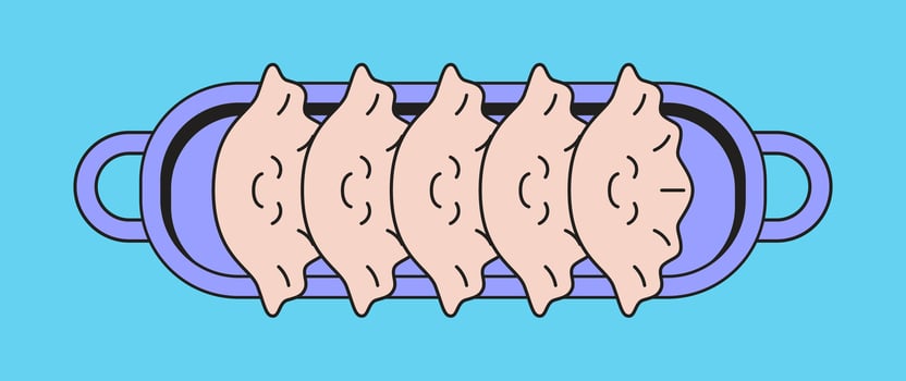 Cartoon dumpling on a food tray vector