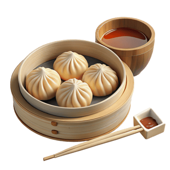 Delicious Steamed Dumplings in Bamboo Tray png